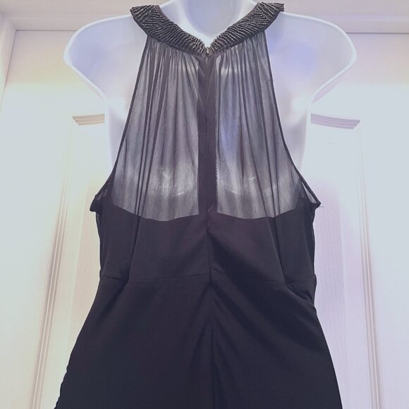 Nightway Collections Beaded Mesh Long Maxi Black Dress-Lined to top of Slit-Sz.1 - Picture 14 of 16